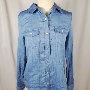 Forever 21 Women's Button Up Top Size S Long Sleeve 100% Cotton Blue